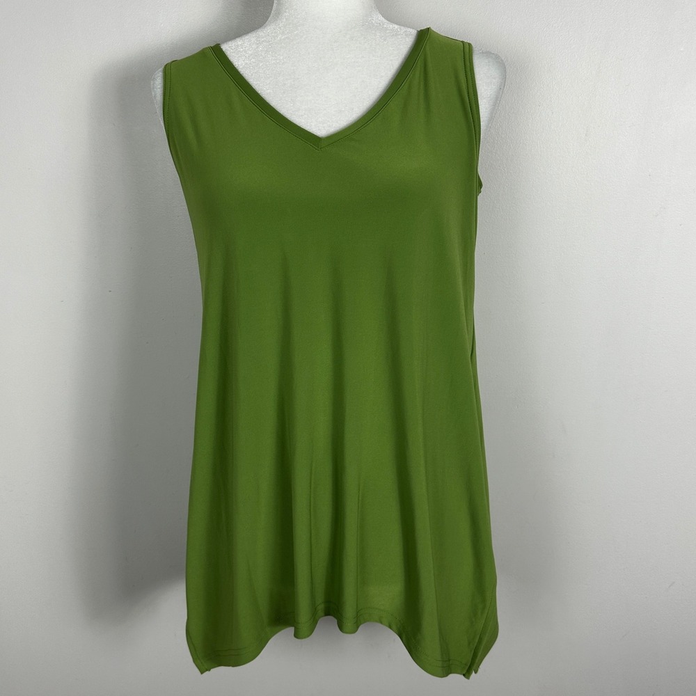 Sympli Canada Green Jersey Tunic Top Womens Sz 8 Stretch V-Neck Longline Blouse